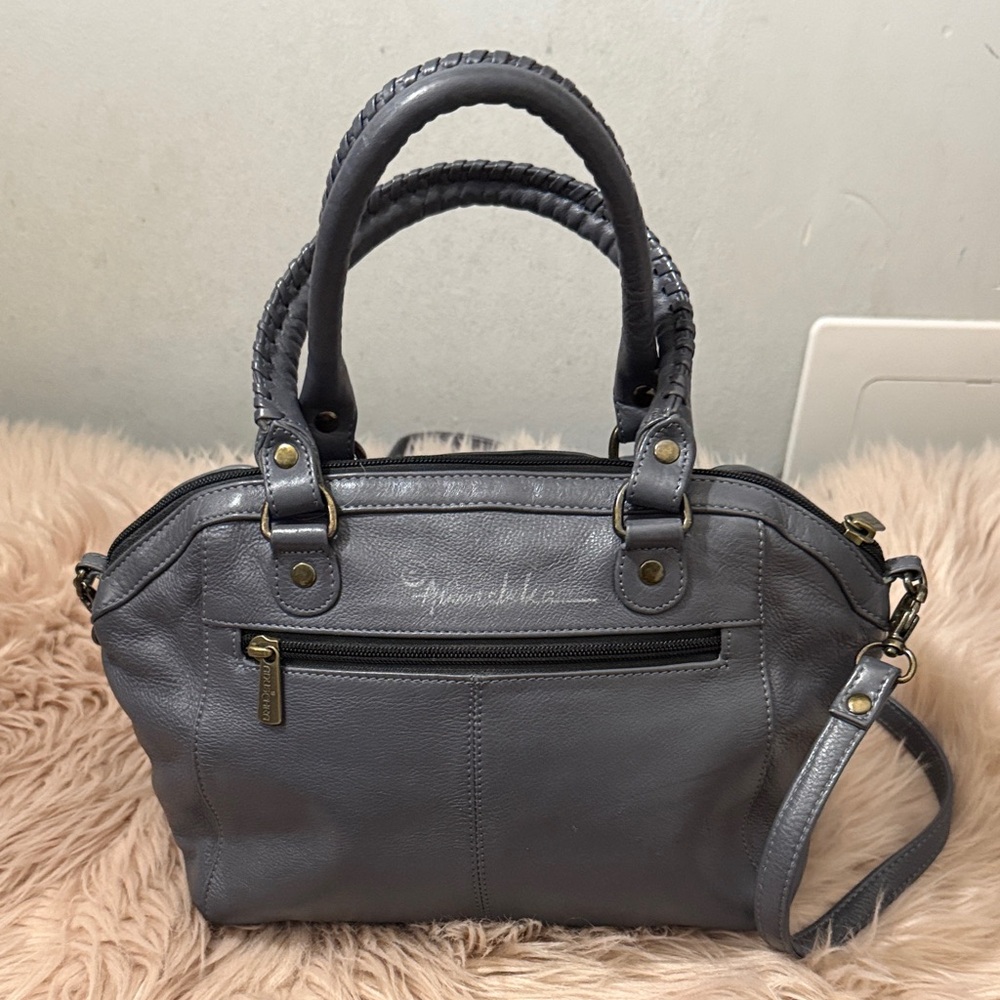 RARE Anuschka Floral Gray and Pink Handbag small to medium - Picture 4 of 10